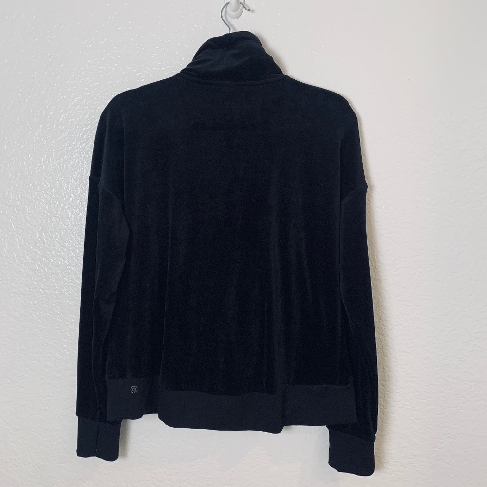 Champion Black Velvet Sweatshirt Womens Small 1/4 Zip Whimsygoth Velour - Picture 7 of 10